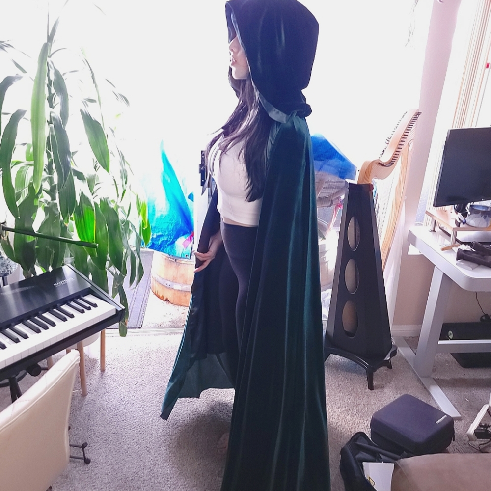 Handmade Hunter Green Satin-lined Velvet Witchy Cloak | Cosplay Cloak | Costume